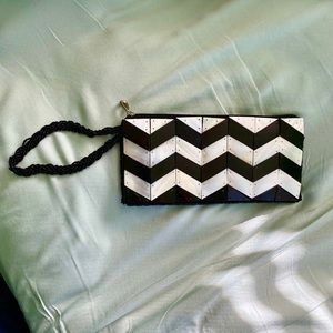 Natural Horn and Spun Silk Chevron Stripe Clutch